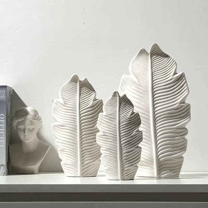 Leaf Shape Flower Vase Ceramic, Set of 3