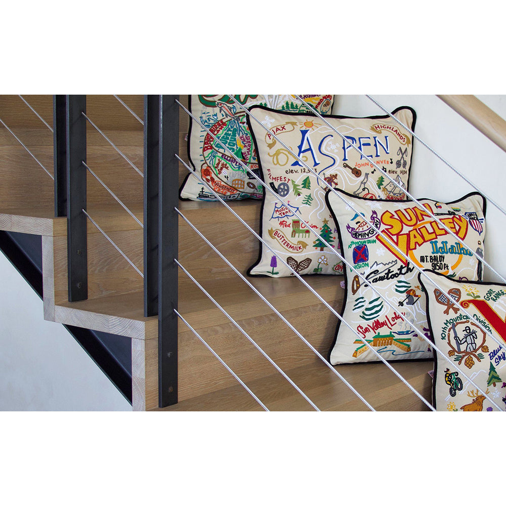 Ski Aspen Hand-Embroidered Pillow-3