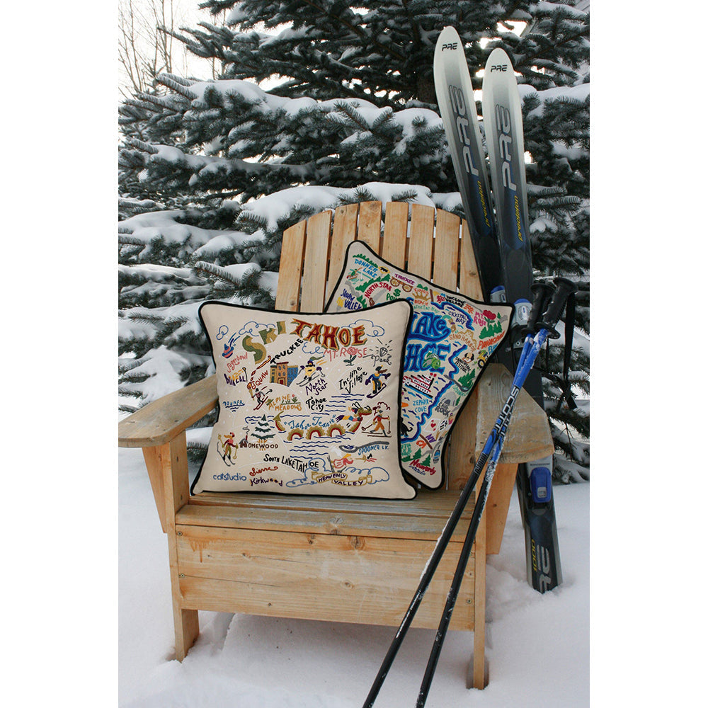 Ski Tahoe Hand-Embroidered Pillow-3