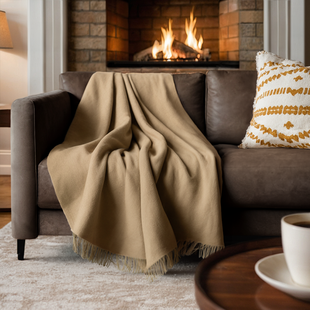 CASHMERE WOVEN THROW WITH FRINGES-0