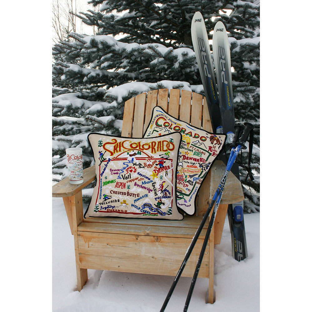 Ski Colorado Hand-Embroidered Pillow-3
